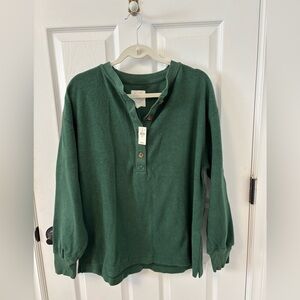 NWT Aerie Forest Green Long Sleeve Henley Top